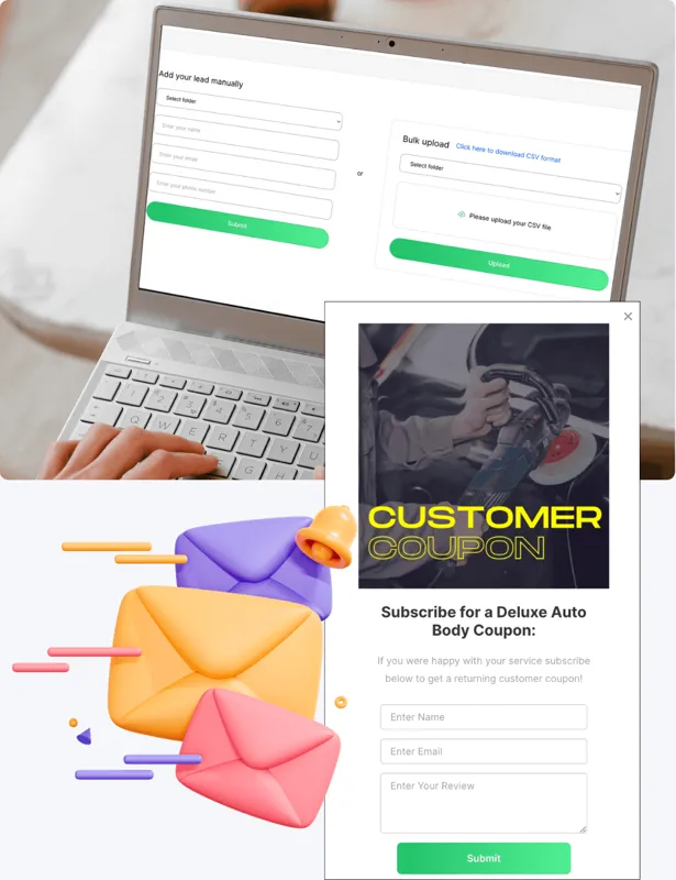 AIReputors lead finder showing local businesses with ratings and contact details
