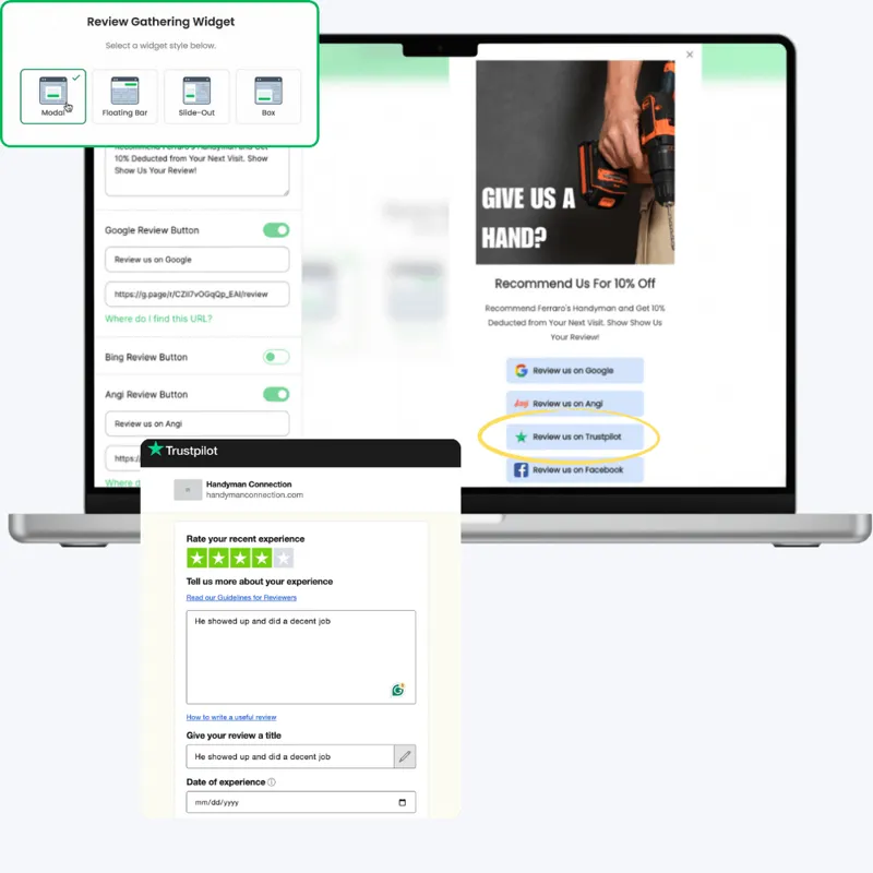 Review widget editor with platform buttons