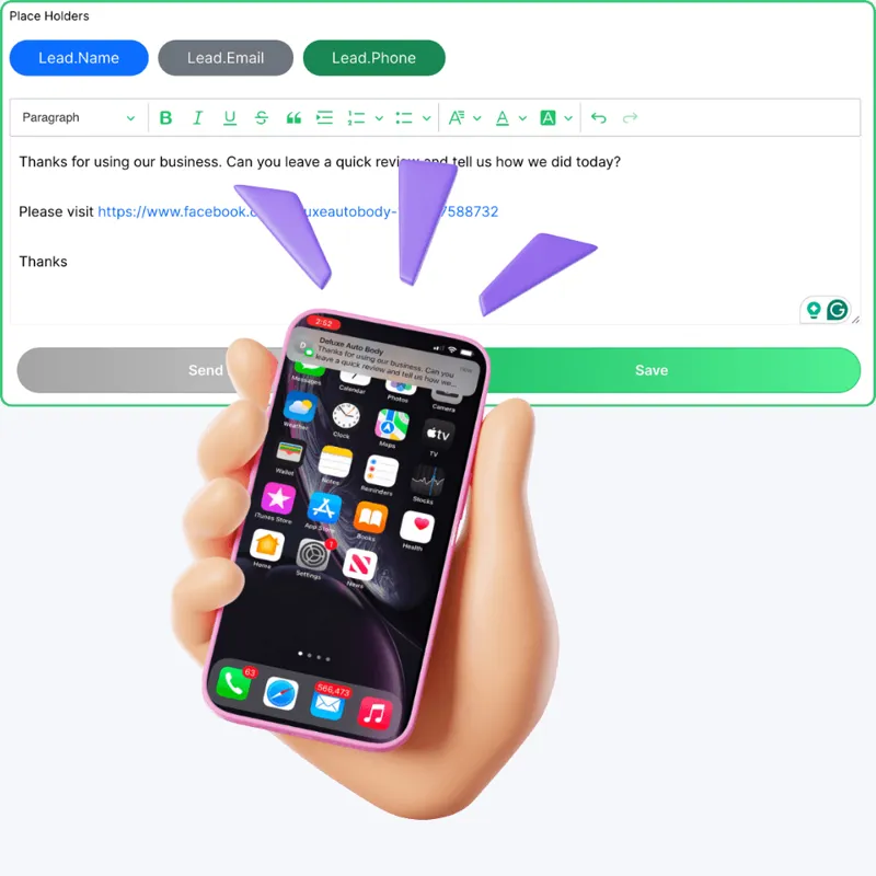 SMS review request message editor