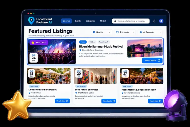 Featured event listings on the event calendar