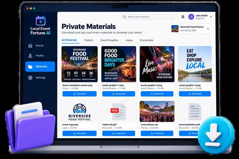 Organizer's private materials area with downloadable files