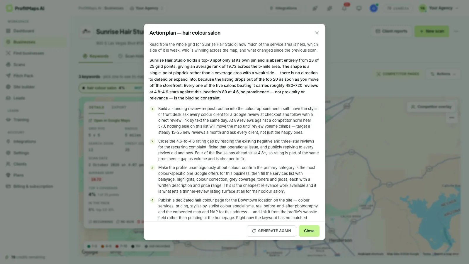 The AI action plan in ProfitMaps AI, written from the scan