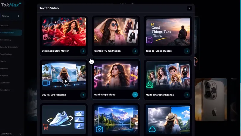 Text to video styles such as cinematic slow motion and multi-angle product demo