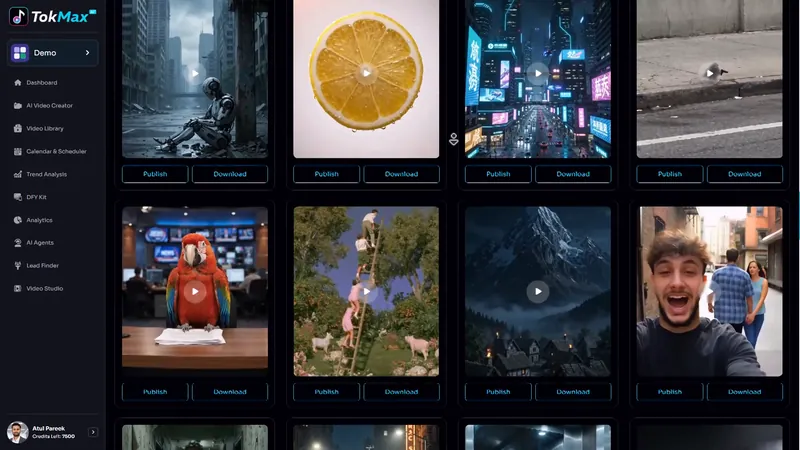 Video library grid of created videos