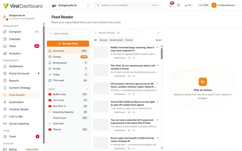 The feed reader with articles to share